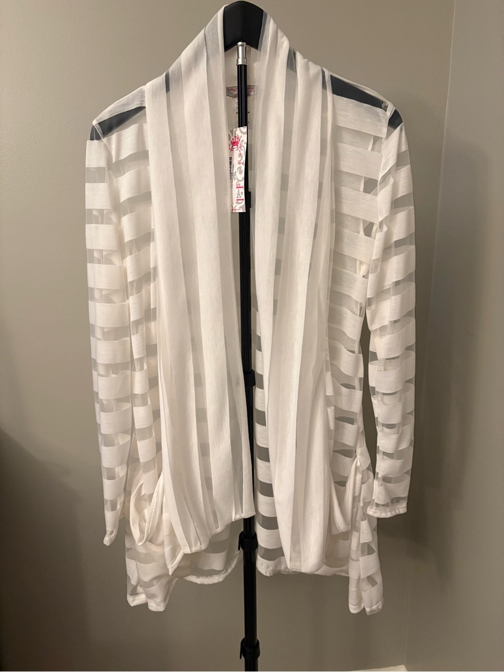 NWT Pretty Young Thing Size XL White Striped Open Cardigan